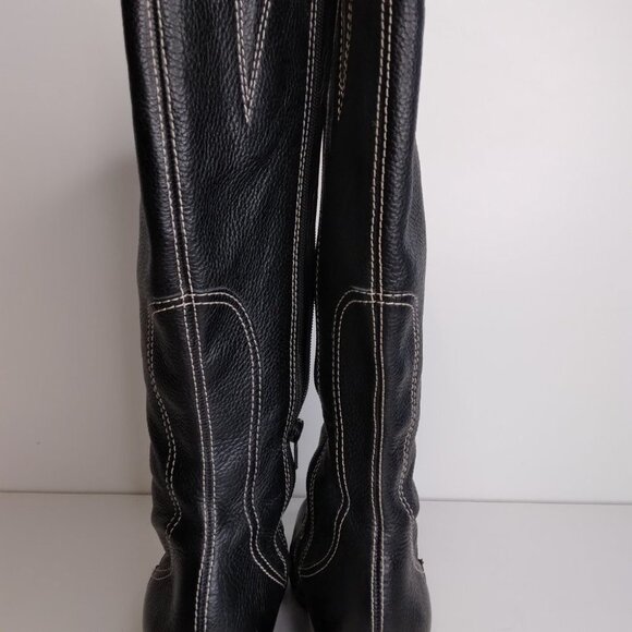 Gianni Bini Black Leather Wedge Boots Size 6 - Picture 12 of 16